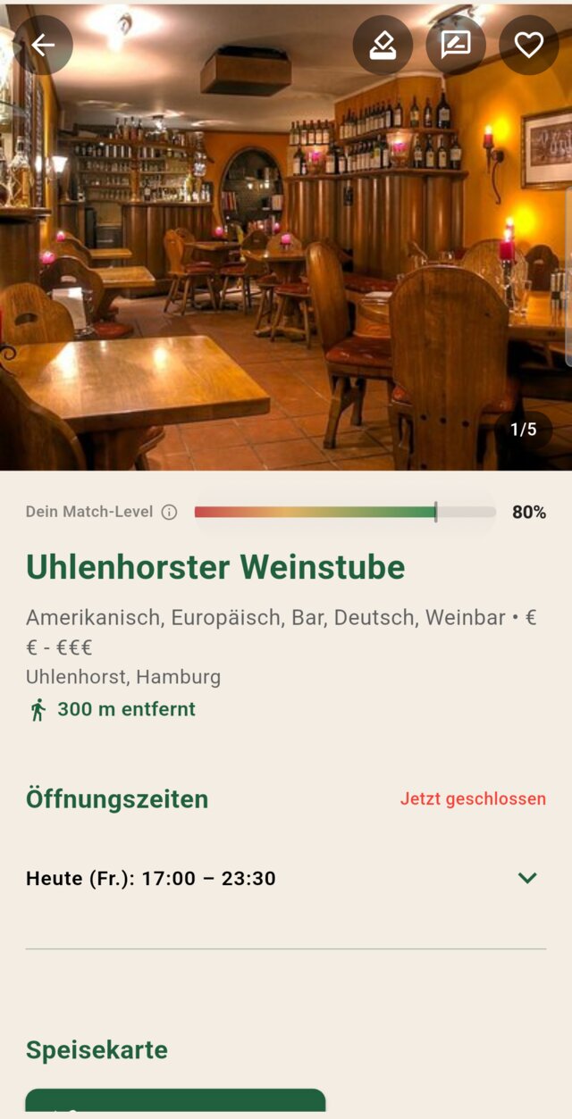ivy spot Restaurant-Empfehlung mit 80% Match-Level